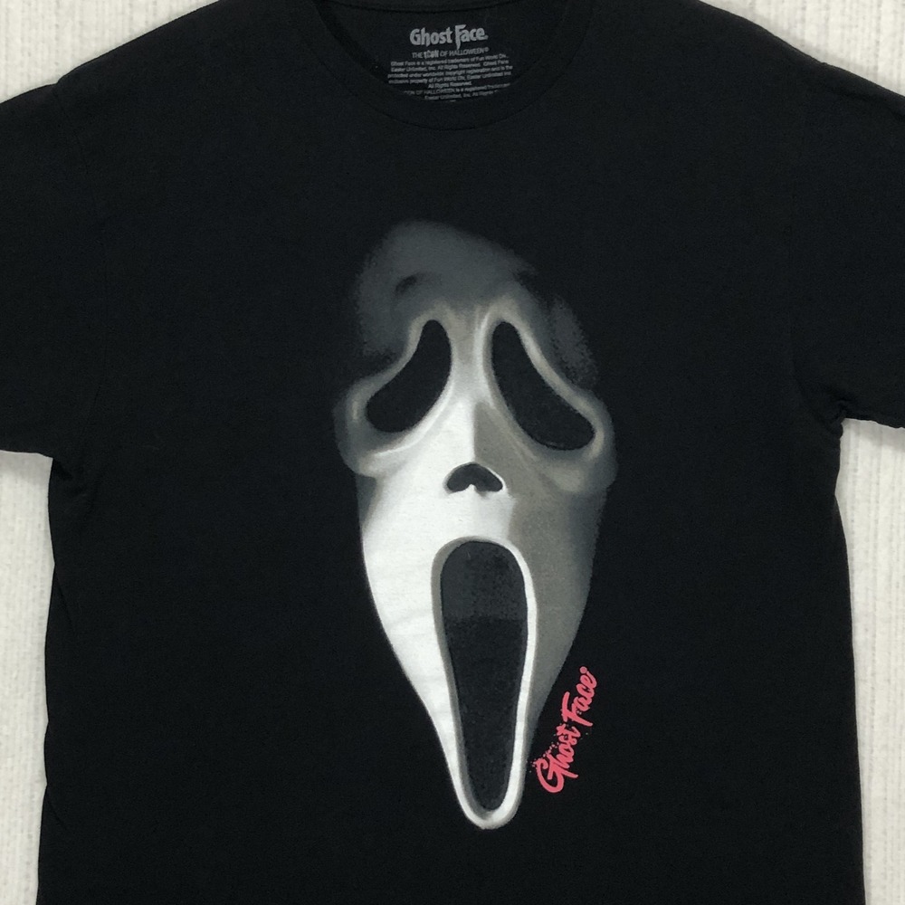 Ghost Face Scream Horror Movie Graphic T-Shirt Mens Large Black Cotton Mask Tee